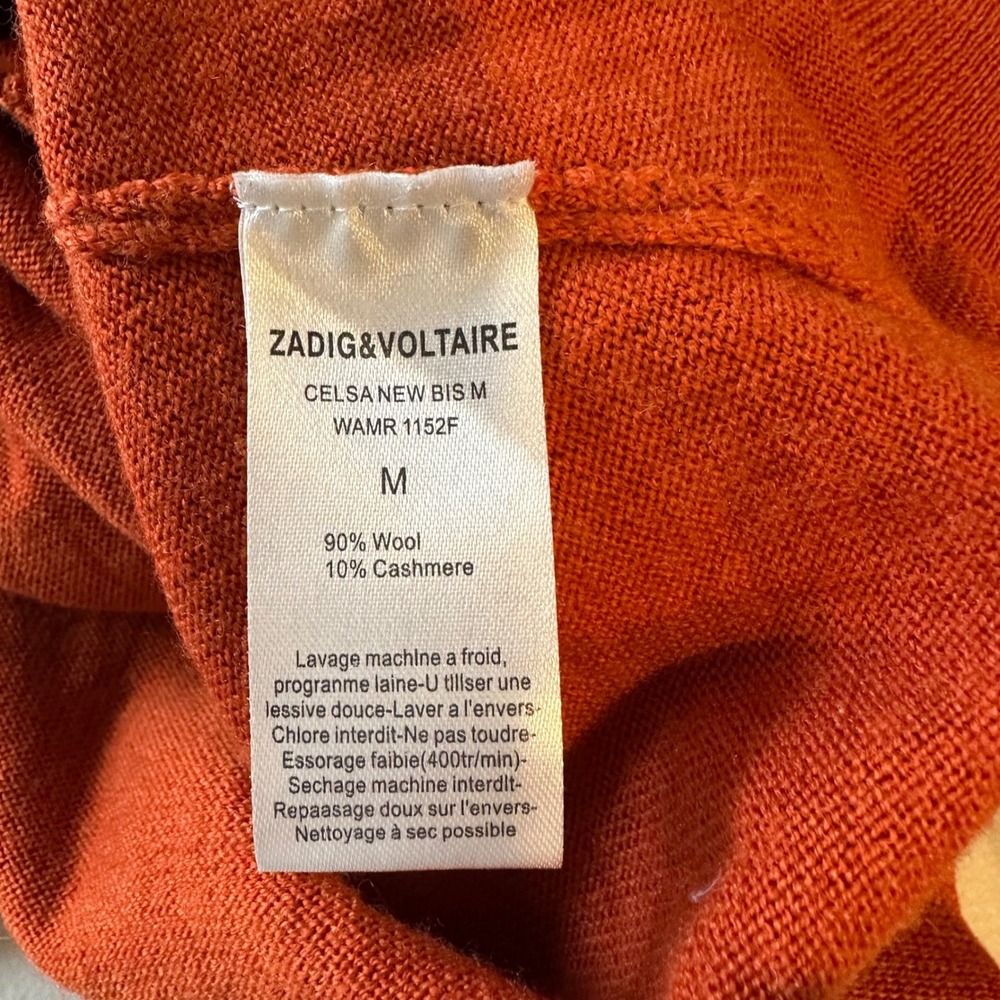 ZADIG & VOLTAIRE Cardigan Orange‎ Knit Cashmere Blend Leather Trim Womens M - Picture 9 of 10